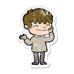 distressed sticker of a cartoon happy boy