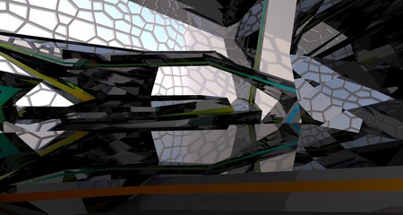 Fototapeta premium Abstract white and colored gradient interior multilevel public space with window. 3D illustration and rendering.