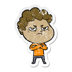 distressed sticker of a cartoon angry man