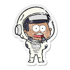 Fototapeta premium distressed sticker of a cartoon surprised astronaut
