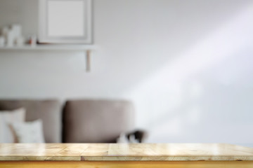 Empty top marble wood table in living room