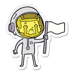 sticker of a cartoon crying astronaut
