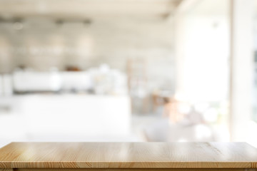 Empty wood table in cafe