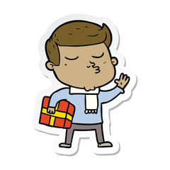 sticker of a cartoon model guy pouting