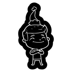 happy cartoon icon of a man wearing santa hat