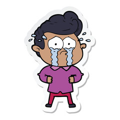 sticker of a cartoon crying man with hands on hips