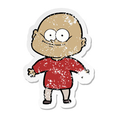 distressed sticker of a cartoon bald man staring