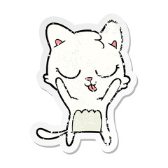distressed sticker of a cute cartoon cat