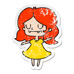 distressed sticker cartoon of cute kawaii girl
