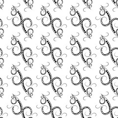 Abstract arabic seamless pattern. Fashion graphic on black background design. Modern stylish abstract texture. Monochrome template for prints, textiles, wrapping, wallpaper, etc. Vector illustration.