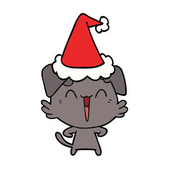happy little dog line drawing of a wearing santa hat