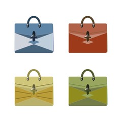 Set of stylish womens handbags - tote, shopper, hobo, bucket, satchel and pouch bags. Trendy leather accessories of different types isolated on white background. Colorful vector illustration.