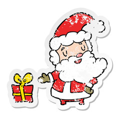distressed sticker of a cartoon santa claus