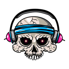Vector illustration of skull dj. Shirt design for dj day session. Sticker skull dj day
