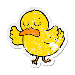 distressed sticker of a cartoon duck