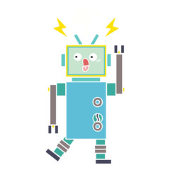 flat color retro cartoon robot