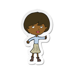 sticker of a cartoon woman asking question