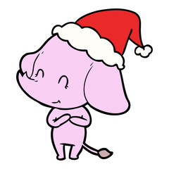 cute line drawing of a elephant wearing santa hat
