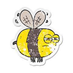 retro distressed sticker of a cartoon unhappy bee