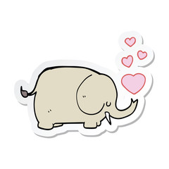 sticker of a cute cartoon elephant with love hearts