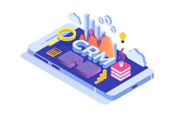 CRM - Customer relationship management isometric concept. Vector illustration