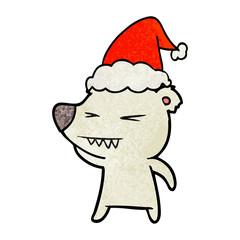 angry polar bear textured cartoon of a wearing santa hat