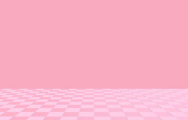 3d rendering. Sweet soft pink square tile floor with empty space wall background.