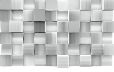 3d rendering. abstract stack of luxury art pattern white cube boxes wall background.