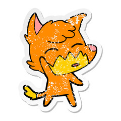 distressed sticker of a cartoon fox