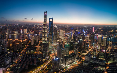 Obraz premium aerial view of Lujiazui, Shanghai, at sunset