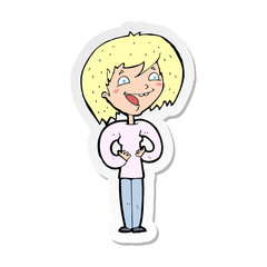 sticker of a cartoon excited woman