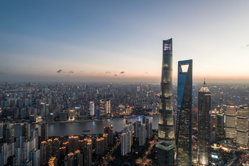 aerial view of Lujiazui, Shanghai, at sunset