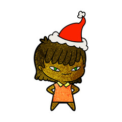 textured cartoon of a woman wearing santa hat