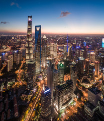 Fototapeta na wymiar aerial view of Lujiazui, Shanghai, at sunset