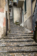 Italy, Varenna, Lake Como, a narrow stone staircase alley
