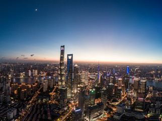 aerial view of Lujiazui, Shanghai, at sunset