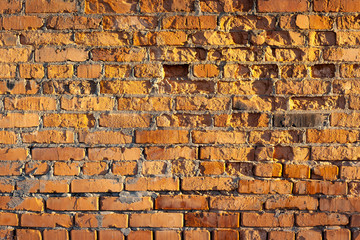 The texture of the old crumbling red wall found in the woods unfinished house