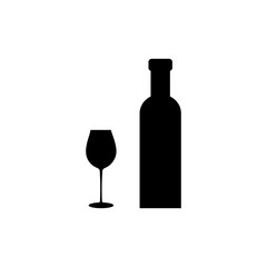 Wine bottle with wine glass icon isolated on white background. Vector illustration.
