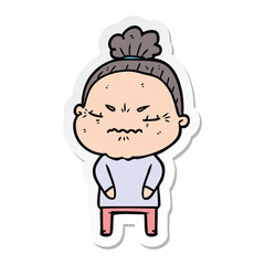 sticker of a cartoon annoyed old lady