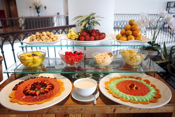table with food and drinks