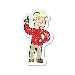 retro distressed sticker of a cartoon man with great idea
