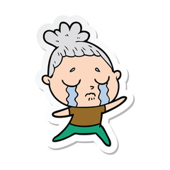 sticker of a cartoon crying woman
