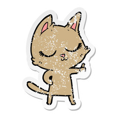 distressed sticker of a calm cartoon cat