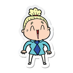 sticker of a cartoon happy old lady
