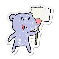 distressed sticker of a protester bear cartoon