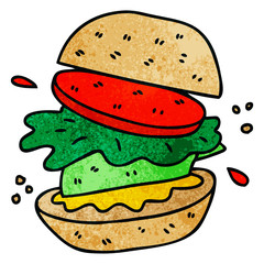 quirky hand drawn cartoon veggie burger