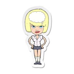 sticker of a cartoon woman thinking