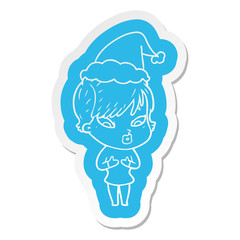 cartoon  sticker of a woman wearing santa hat