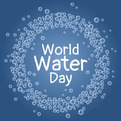 World Water Day. Underwater blue bubbles wreath postcard