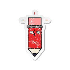 distressed sticker of a cute cartoon pencil